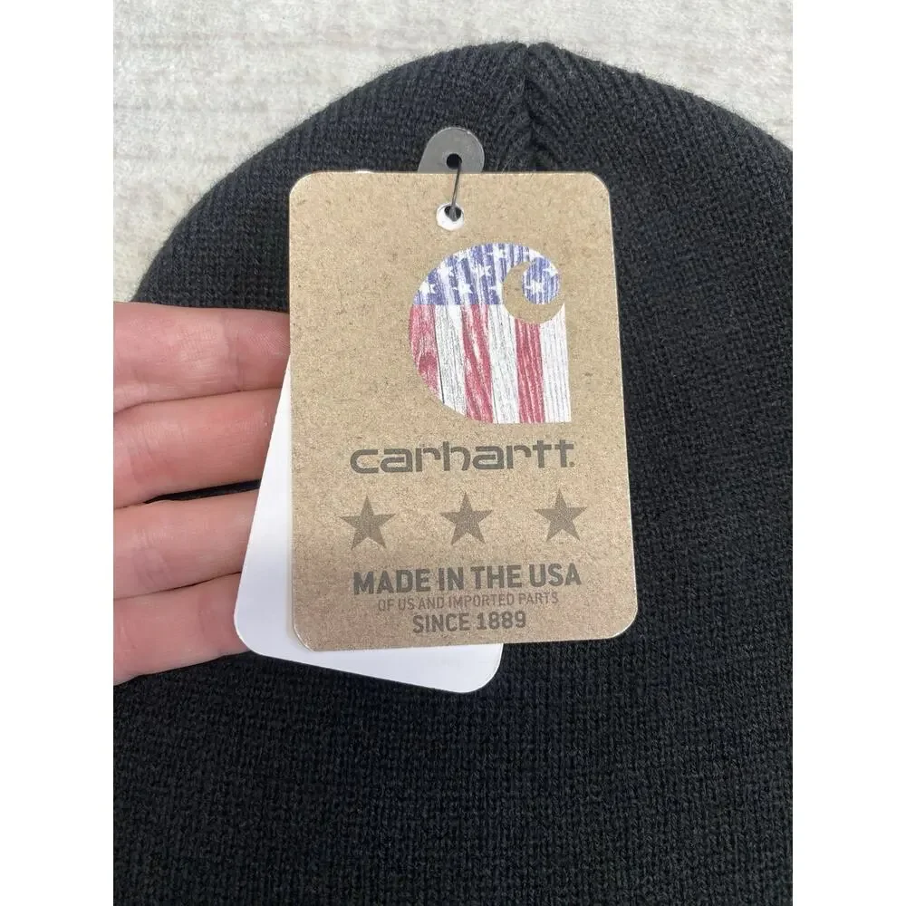 Carharrt Hat NEW Black Ribbed Knit Unisex Logo Utility Winter Work OSFA Beanie